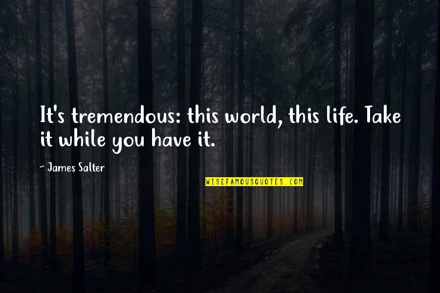 Famous Javelin Quotes By James Salter: It's tremendous: this world, this life. Take it