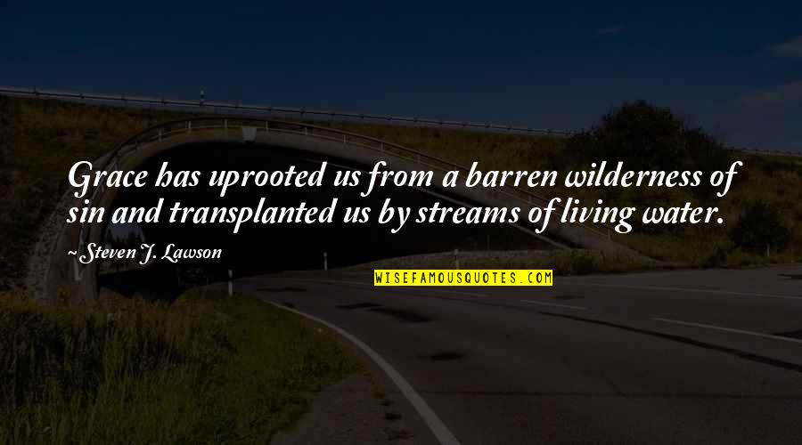 Famous Logging Quotes By Steven J. Lawson: Grace has uprooted us from a barren wilderness