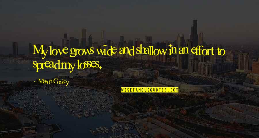 Famous Obstacle Quotes By Mason Cooley: My love grows wide and shallow in an