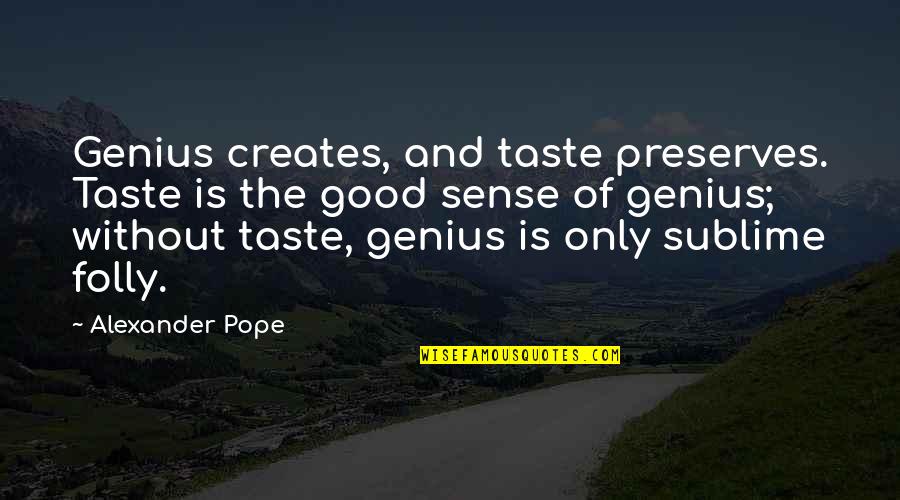 Famous Peter Schiff Quotes By Alexander Pope: Genius creates, and taste preserves. Taste is the