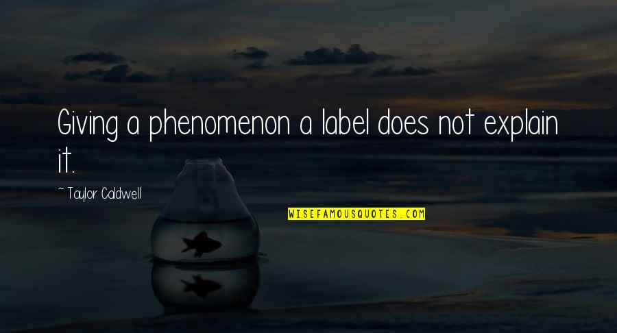 Famous Pre Game Quotes By Taylor Caldwell: Giving a phenomenon a label does not explain Famous Pre Game Quotes By Taylor Caldwell: Giving a phenomenon a label does not explain