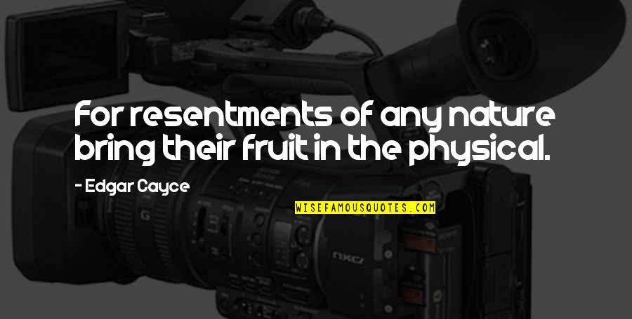 Famous Scripture Quotes By Edgar Cayce: For resentments of any nature bring their fruit