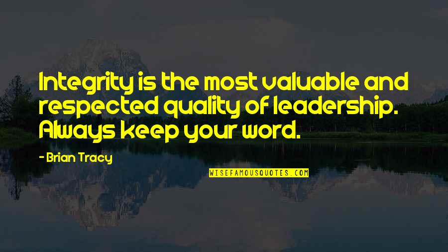 Famous Shrink Quotes By Brian Tracy: Integrity is the most valuable and respected quality