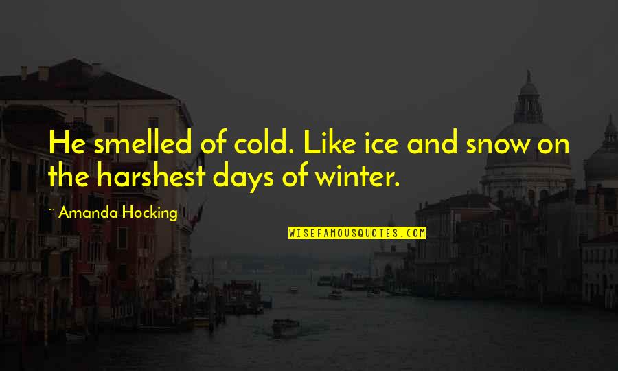 Fancy Lettering Quotes By Amanda Hocking: He smelled of cold. Like ice and snow