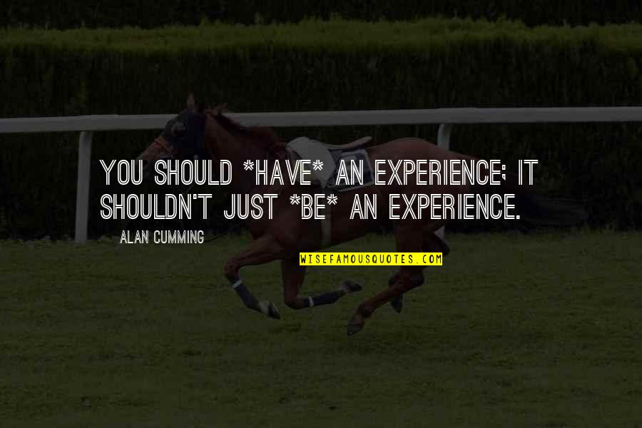 Fangalicious Quotes By Alan Cumming: You should *have* an experience; it shouldn't just