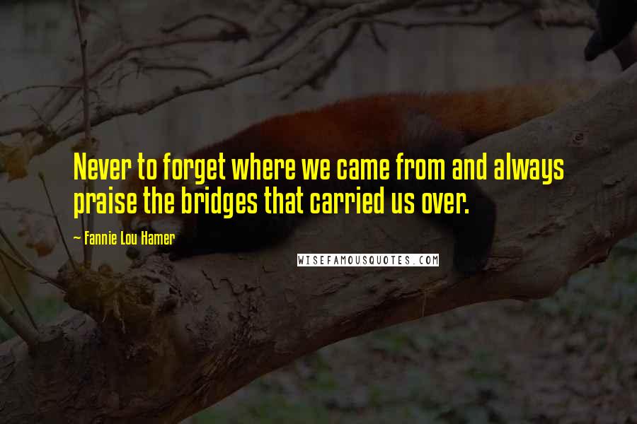 Fannie Lou Hamer quotes: Never to forget where we came from and always praise the bridges that carried us over. Fannie Lou Hamer quotes: Never to forget where we came from and always praise the bridges that carried us over.