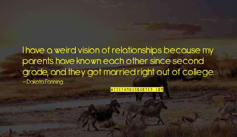 Fanning's Quotes By Dakota Fanning: I have a weird vision of relationships because Fanning's Quotes By Dakota Fanning: I have a weird vision of relationships because