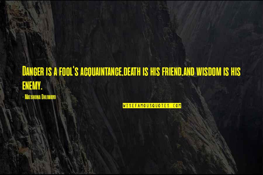 Faraneh Behzadi Quotes By Matshona Dhliwayo: Danger is a fool's acquaintance,death is his friend,and Faraneh Behzadi Quotes By Matshona Dhliwayo: Danger is a fool's acquaintance,death is his friend,and