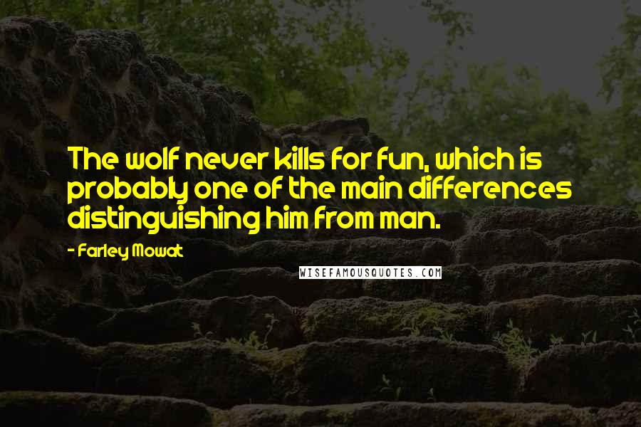 Farley Mowat quotes: The wolf never kills for fun, which is probably one of the main differences distinguishing him from man. Farley Mowat quotes: The wolf never kills for fun, which is probably one of the main differences distinguishing him from man.