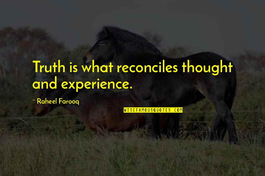 Farooq Quotes By Raheel Farooq: Truth is what reconciles thought and experience.
