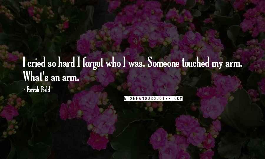 Farrah Field quotes: I cried so hard I forgot who I was. Someone touched my arm. What's an arm.