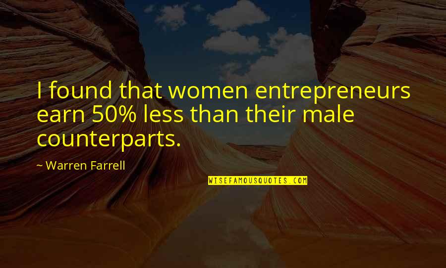 Farrell Quotes By Warren Farrell: I found that women entrepreneurs earn 50% less