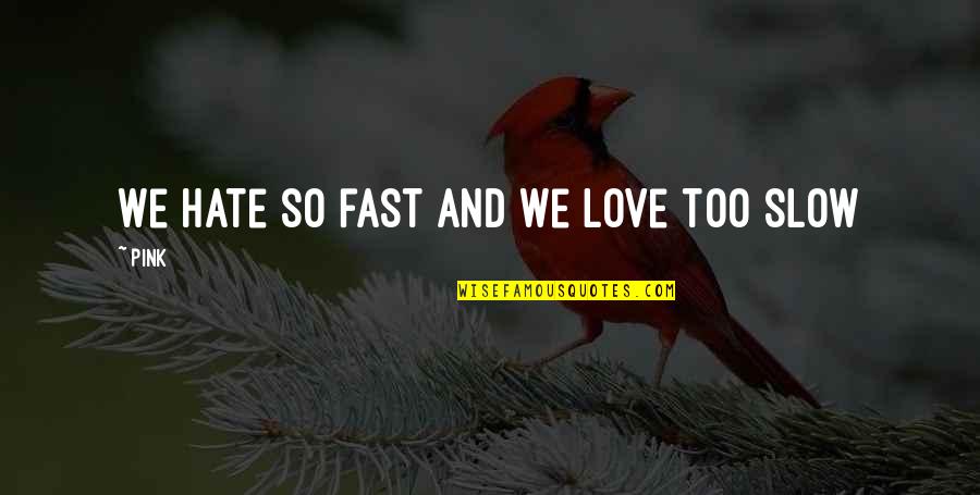 Fast And Slow Quotes By Pink: We hate so fast and we love too