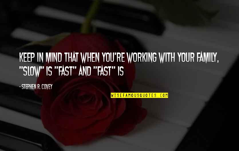 Fast And Slow Quotes By Stephen R. Covey: Keep in mind that when you're working with