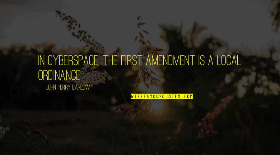 Fast Burning Fuel Quotes By John Perry Barlow: In Cyberspace, the First Amendment is a local
