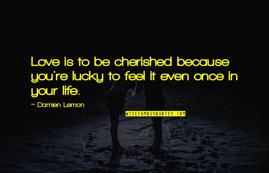 Fast Track No Limits Quotes By Damien Lemon: Love is to be cherished because you're lucky