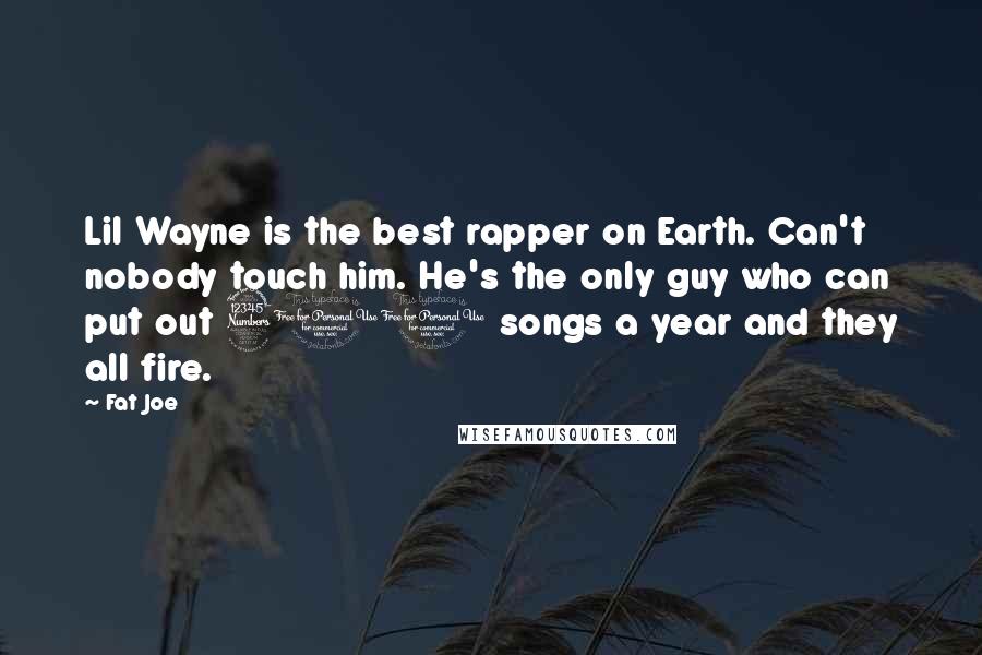 Fat Joe quotes: Lil Wayne is the best rapper on Earth. Can't nobody touch him. He's the only guy who can put out 300 songs a year and they all fire.