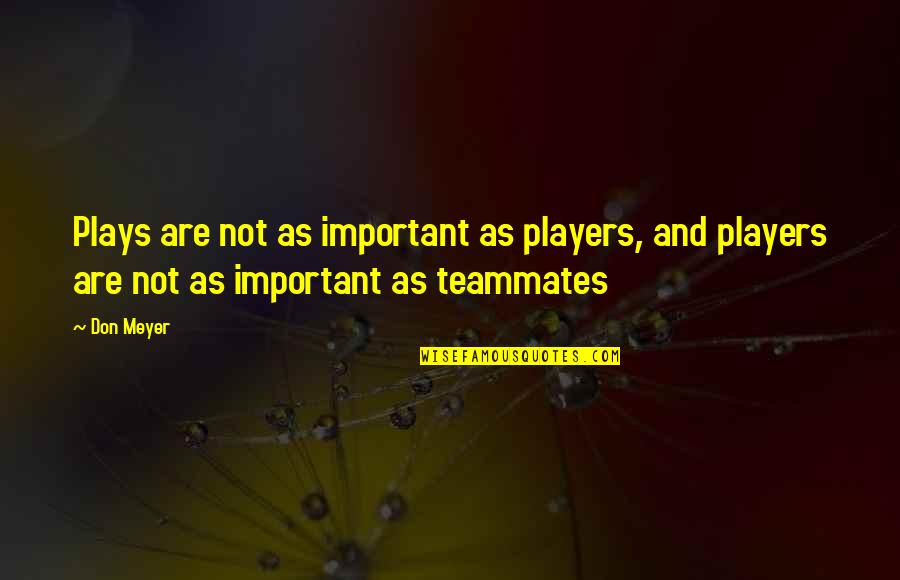 Fat Stigma Quotes By Don Meyer: Plays are not as important as players, and