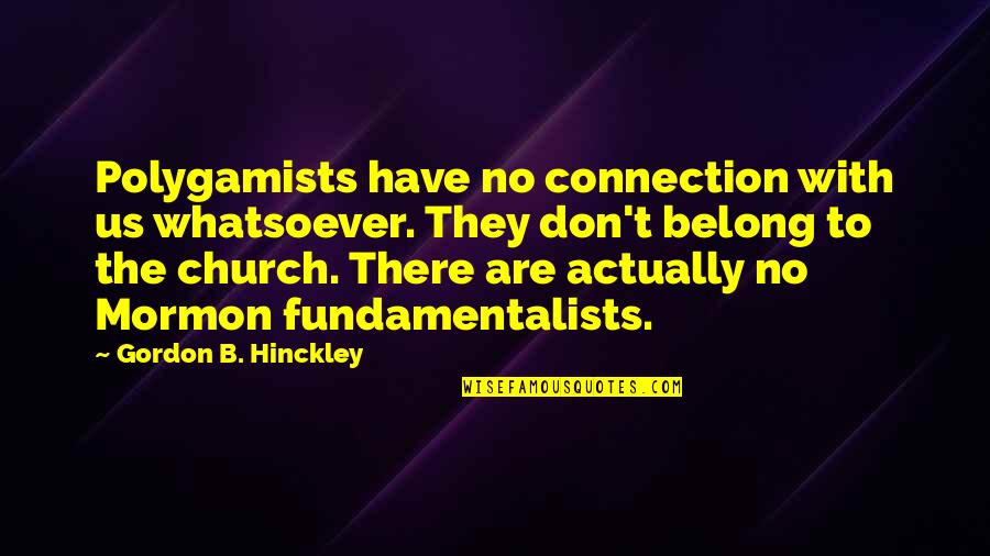 Fate And Destiny In Holes Quotes By Gordon B. Hinckley: Polygamists have no connection with us whatsoever. They