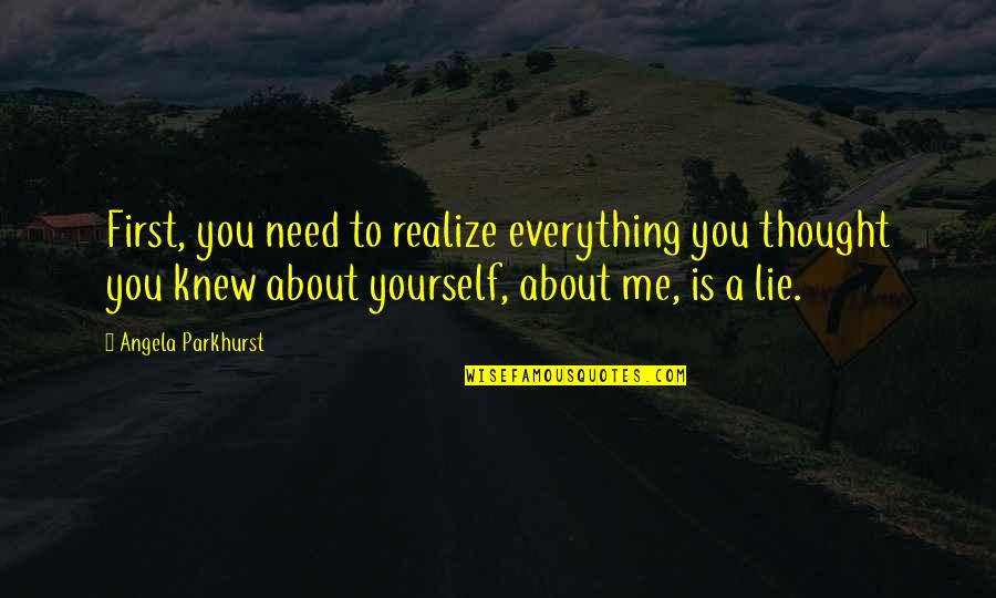 Fate Destiny Quotes By Angela Parkhurst: First, you need to realize everything you thought