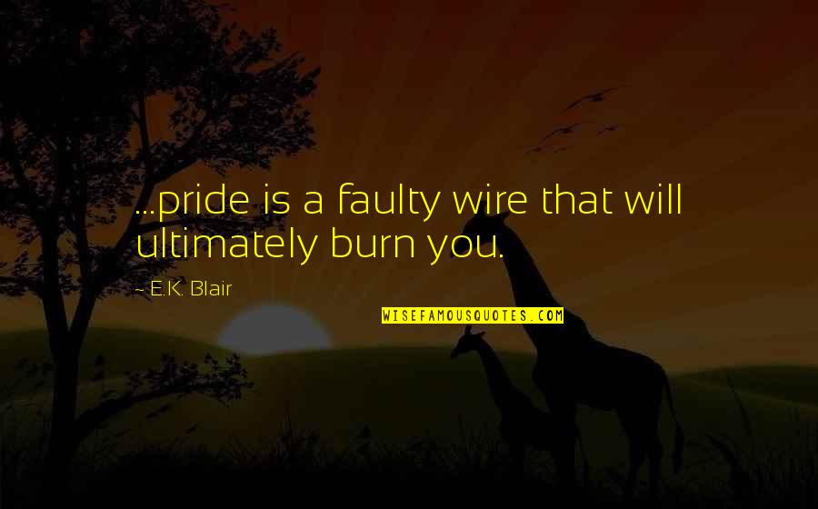 Faulty Quotes By E.K. Blair: ...pride is a faulty wire that will ultimately