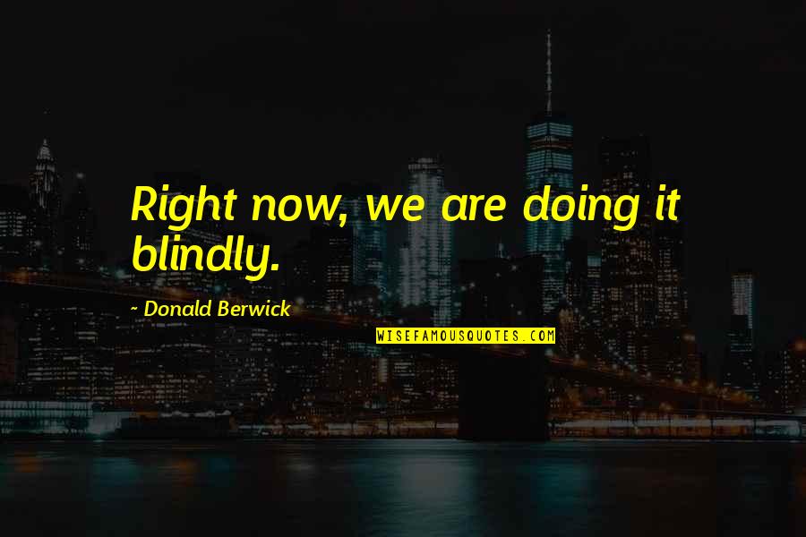Favorite Finn Hudson Quotes By Donald Berwick: Right now, we are doing it blindly.