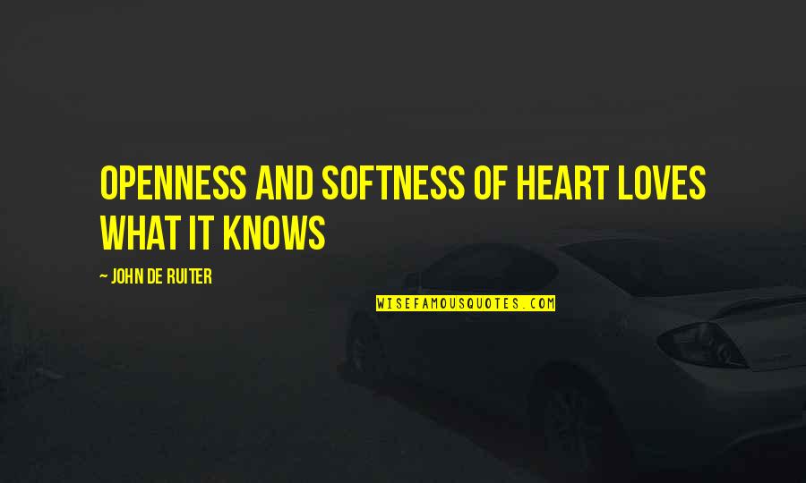 Favorite Hobby Quotes By John De Ruiter: Openness and softness of heart loves what it Favorite Hobby Quotes By John De Ruiter: Openness and softness of heart loves what it