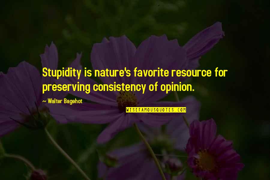 Favorite Nature Quotes By Walter Bagehot: Stupidity is nature's favorite resource for preserving consistency