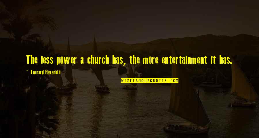 Fawal Travel Quotes By Leonard Ravenhill: The less power a church has, the more