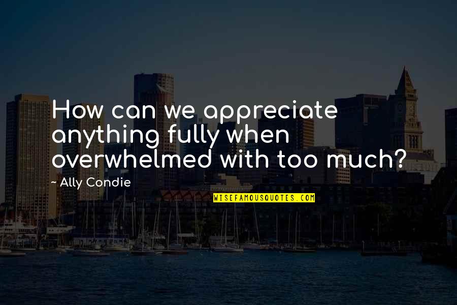 Fazioli For Sale Quotes By Ally Condie: How can we appreciate anything fully when overwhelmed