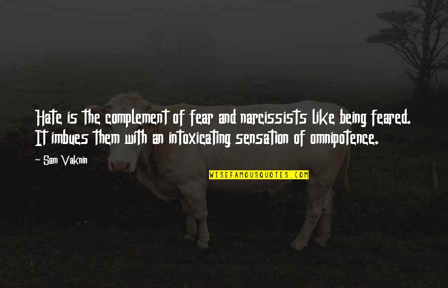 Fear And Hate Quotes By Sam Vaknin: Hate is the complement of fear and narcissists