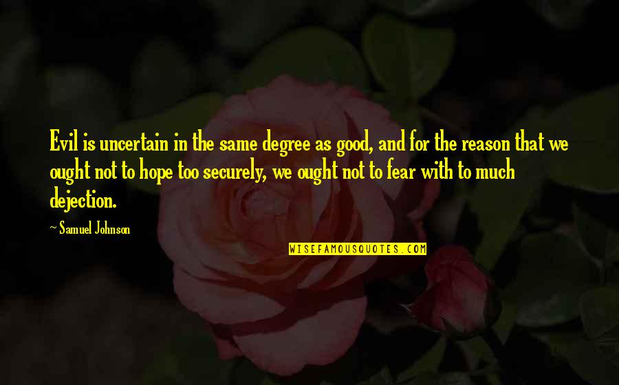 Fear And Hope Quotes By Samuel Johnson: Evil is uncertain in the same degree as