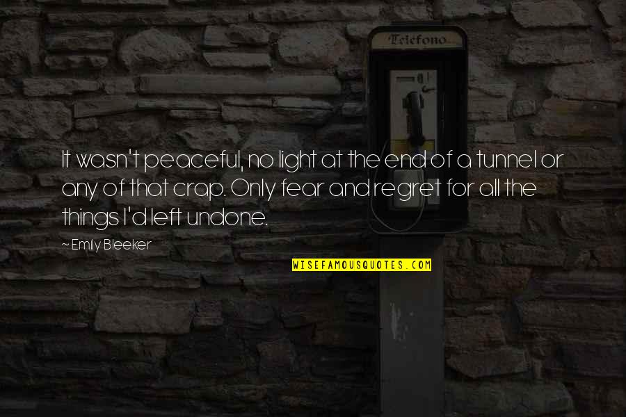 Fear And Regret Quotes By Emily Bleeker: It wasn't peaceful, no light at the end