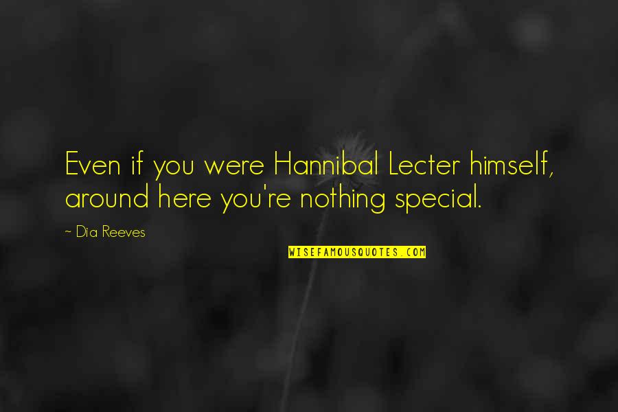 Fear Becoming Reality Quotes By Dia Reeves: Even if you were Hannibal Lecter himself, around