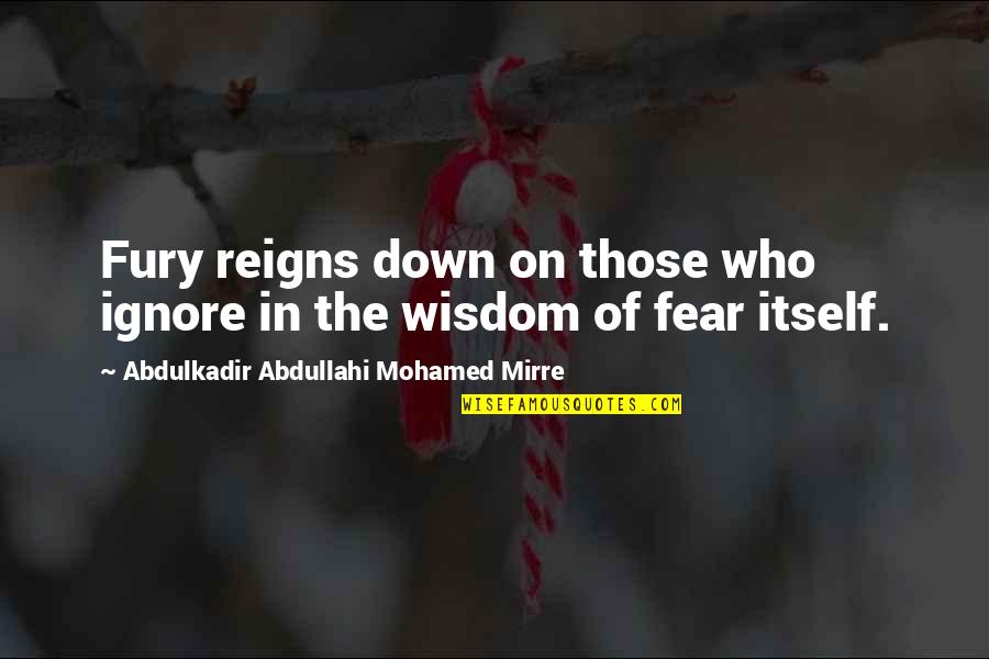 Fear Of Fear Itself Quotes By Abdulkadir Abdullahi Mohamed Mirre: Fury reigns down on those who ignore in