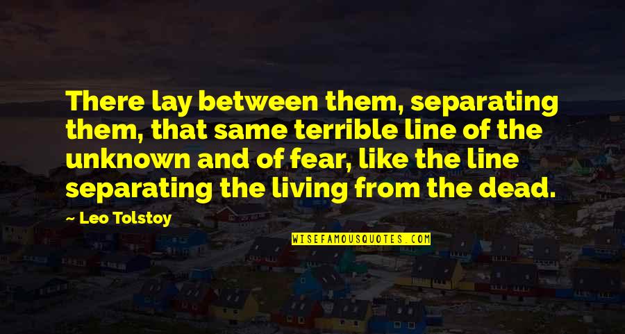 Fear Of The Unknown Quotes By Leo Tolstoy: There lay between them, separating them, that same