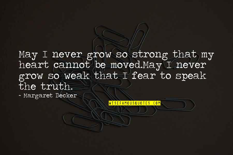 Fear To Speak Quotes By Margaret Becker: May I never grow so strong that my