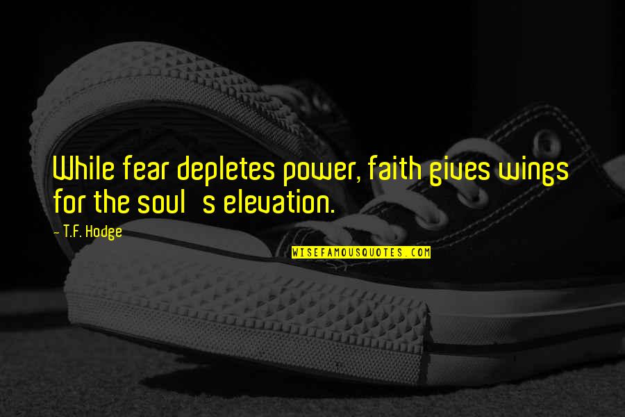 Fear Vs Faith Quotes By T.F. Hodge: While fear depletes power, faith gives wings for