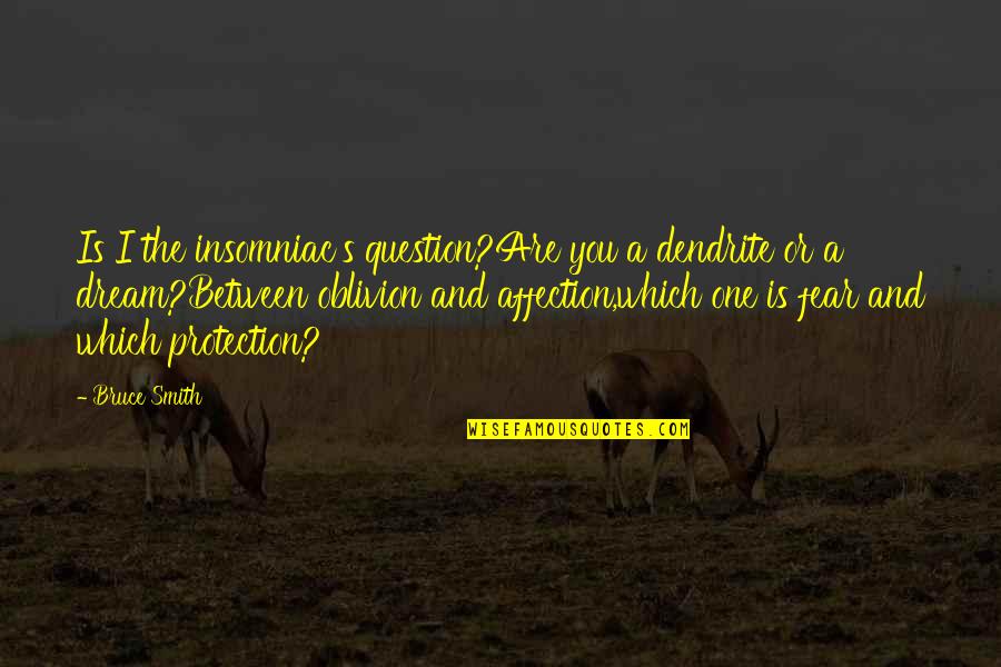 Fear You Quotes By Bruce Smith: Is I the insomniac's question?Are you a dendrite
