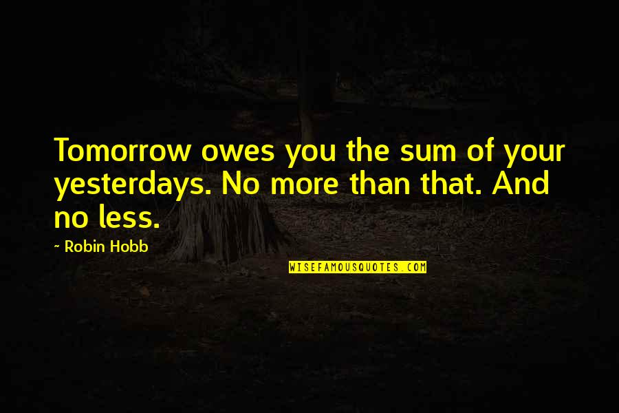 Federbett Quotes By Robin Hobb: Tomorrow owes you the sum of your yesterdays.