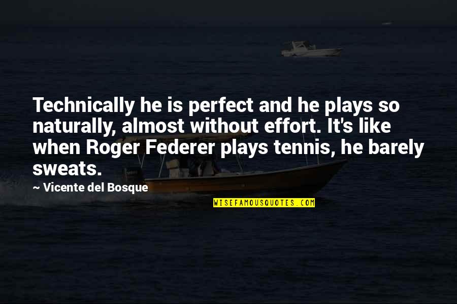 Federer's Quotes By Vicente Del Bosque: Technically he is perfect and he plays so