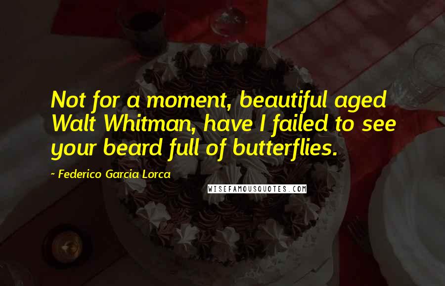 Federico Garcia Lorca quotes: Not for a moment, beautiful aged Walt Whitman, have I failed to see your beard full of butterflies.