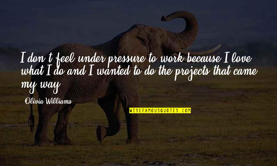 Feel My Love Quotes By Olivia Williams: I don't feel under pressure to work because