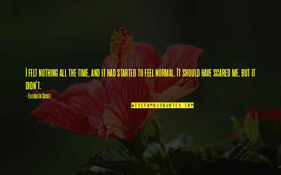 Feel Scared Quotes By Elizabeth Scott: I felt nothing all the time, and it Feel Scared Quotes By Elizabeth Scott: I felt nothing all the time, and it