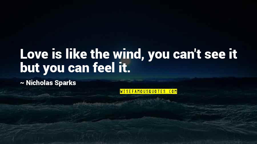 Feel The Wind Quotes By Nicholas Sparks: Love is like the wind, you can't see Feel The Wind Quotes By Nicholas Sparks: Love is like the wind, you can't see