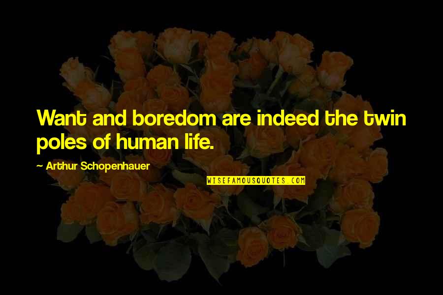 Feeling Alone Pics And Quotes By Arthur Schopenhauer: Want and boredom are indeed the twin poles