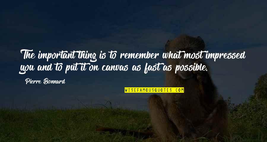 Feeling Bad About Something You Did Quotes By Pierre Bonnard: The important thing is to remember what most