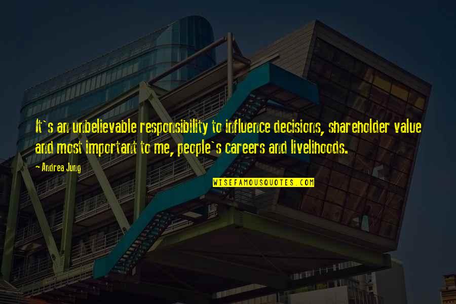 Feeling Better About Life Quotes By Andrea Jung: It's an unbelievable responsibility to influence decisions, shareholder Feeling Better About Life Quotes By Andrea Jung: It's an unbelievable responsibility to influence decisions, shareholder