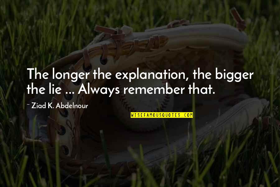 Feeling Bored Today Quotes By Ziad K. Abdelnour: The longer the explanation, the bigger the lie