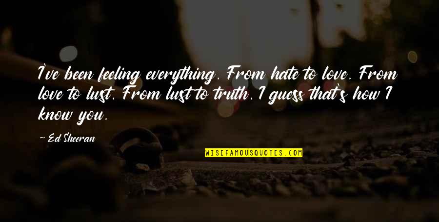 Feeling Hate Quotes By Ed Sheeran: I've been feeling everything. From hate to love.